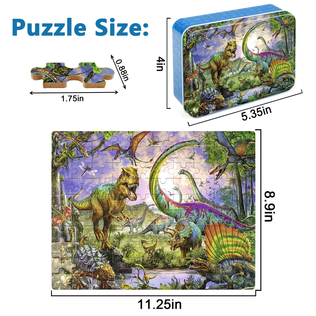 LELEMON Puzzles for Kids Ages 4-8,Dinosaur 100 Piece Puzzles for Kids,Educational Kids Puzzles Jigsaw Puzzles in a Metal Box,Children 100 Piece Puzzle Games Puzzle Toys for Girls and Boys LELEMON