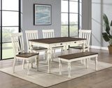 Steve Silver Furniture Joanna 6pc Dining Table Set, 60-Inc 4 Drawer Dining Table, 4 Side Chairs and 44" Bench, Farmhouse Design, Lift Top Bench for Storage, 59.45" L x 35.82" W x 31" H, White Steve Silver