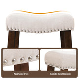 Larksperal 26" Counter Height Bar Stools - Modern Backless Kitchen Island Saddle Barstools Chairs with Footrest, Solid Wood Legs & Nailhead Trim Linen Fabric Cushion, Beige, Set of 4 Larksperal