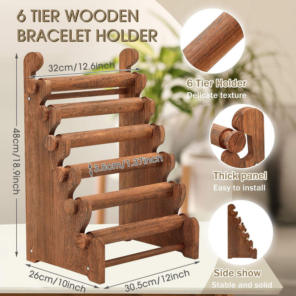 Marsui Wooden Bracelet Stand and Display 6 Tier Bracelet Holder Organizer Displays for Selling Stand for Jewelry Bangle Watch Store Showcase Home Storage Display(Brown) Marsui