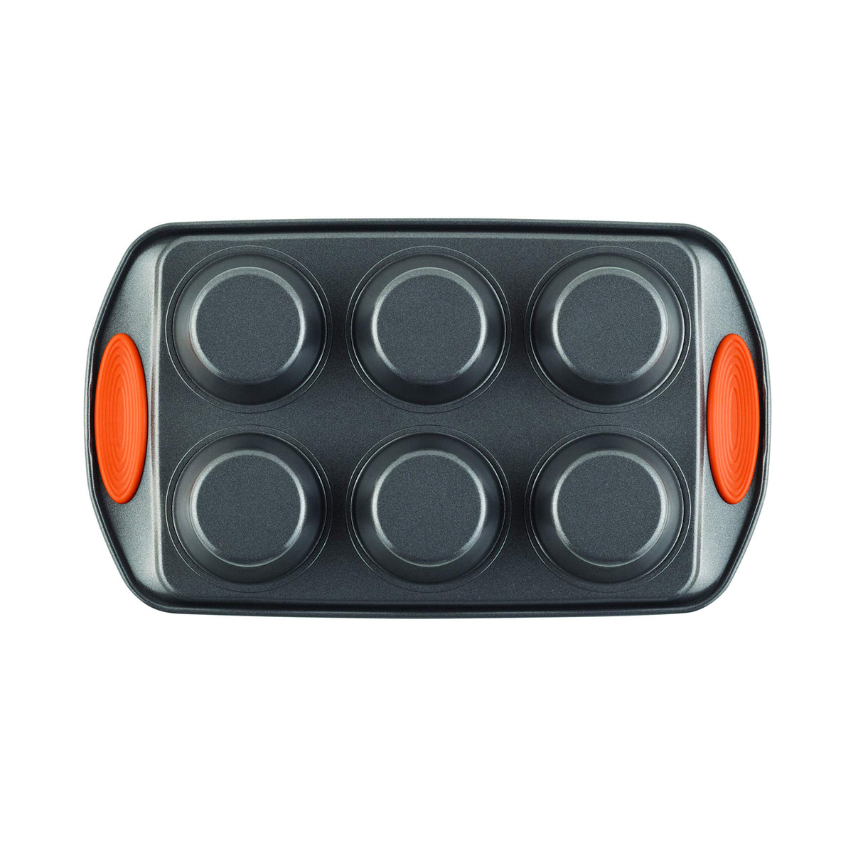 Rachael Ray Yum -o! Nonstick Bakeware 6-Cup Muffin Tin With Grips / Nonstick 6-Cup Cupcake Tin With Grips - 6 Cup, Gray Rachael Ray