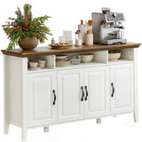 Amada Buffet Cabinet with Storage, 55" Large Sideboard Storage Cabinet with Adjustable Shelves, 4 Doors, Modern Farmhouse Coffee Bar Cabinet, Kitchen Table for Dinning Living Room, Oak and White AMADA HOMEFURNISHING