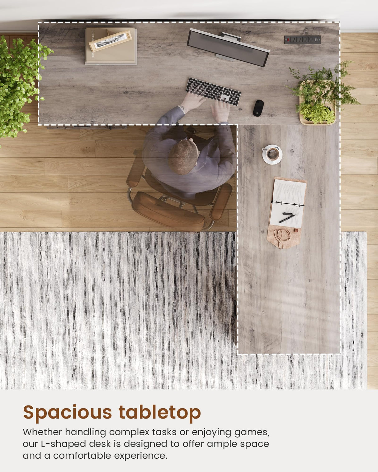 Itaar Farmhouse L Shaped Desk, Executive Computer Desk with Drawers and Storage Cabinet, Home Office Desk with File Drawer and Power Outlet, Corner Desk, Workstation for Office Home, Grey Itaar