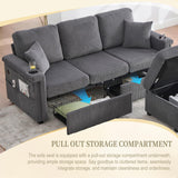 GDFStudio Modern L-Shaped Sectional Sofa with Pull-Out Storage, Ottoman, USB Charging & LED Lights, Cup Holders, Convertible 3-Seater Corduroy Upholstered Couch for Living Room, Apartment, Dark Gray GDFStudio