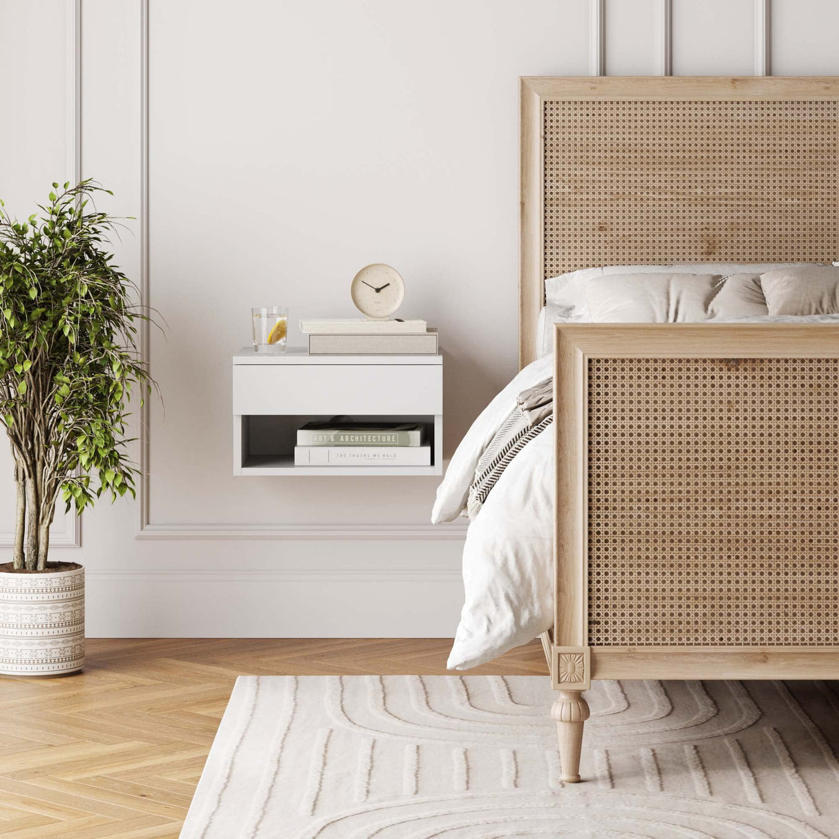 Nathan James Jackson Modern Floating Bedside Nightstand with Drawer, 1, White Nathan James
