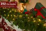 6FT Christmas Garland PARTY JOY Pine Garland with 9.8FT LED Lights String, Greenery Plant for Christmas Decorations Table Mantle Background Wall Room Outdoor Indoor Winter Decoration PARTY JOY