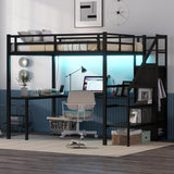 Metal Full Size Loft Bed with Desk and Stairs,Heavy Duty Loft Bed Frame with Wardrobe,LED Loft Bed Full Size with Charging Station for Kids,Teens,Adults,Black Bellemave