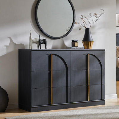 ACCOHOHO Arched Dresser for Bedroom with 6 Drawers, 47.3" Wide Modern Chest of Drawers with Rounded Edge & Metal Handles, Wood Storage Closet Dressers TV Stand for Living Room, Hallway, Black