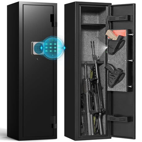 ANXINWEI 2-3 Gun Safe, Gun Cabinet with 180° Full Access Door and Removable Shelf, Gun Safe for Rifles and Pistols with Dual Alarm System and Mute Mode, Quick Access Long Shotgun Safe with LED ANXINWEI