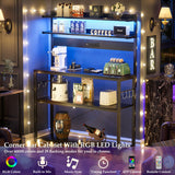 Aheaplus Bakers Rack with Power Outlet, Microwave Stand, 5 Tiers Coffee Bar Station with Led Lights, Kitchen Storage Shelf with 6 S-Shaped Hooks, Kitchen Rack Coffee Bar Stand, Black Aheaplus