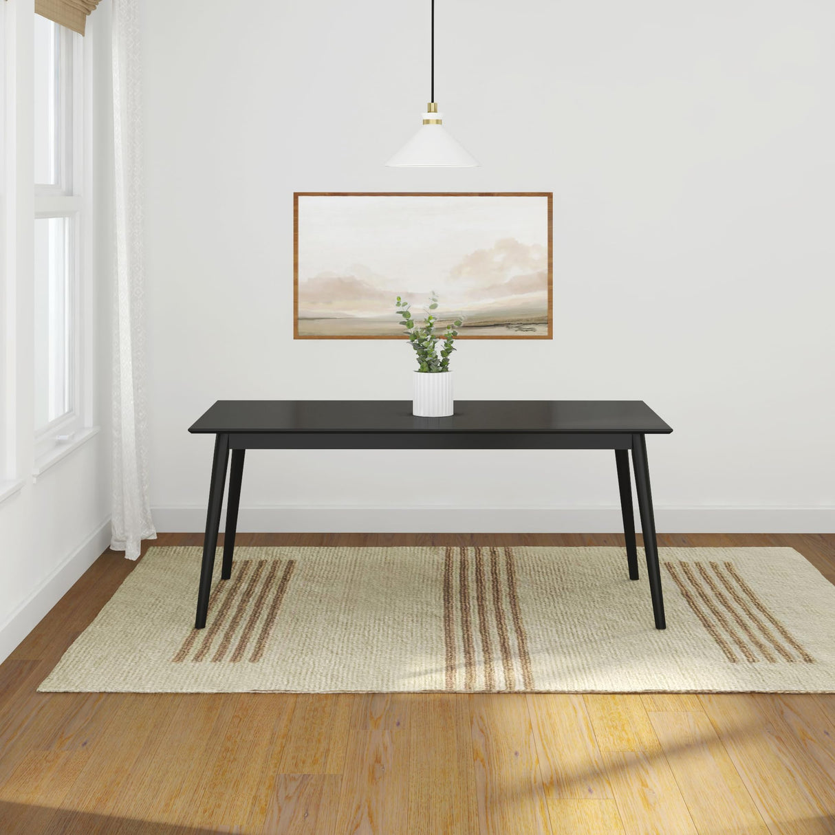 Plank+Beam 72 Inch Mid Century Modern Dining Table, Solid Wood Kitchen & Dining Room Table for 6, Minimalist Table for Dining Room, Rectangular Dinette Table, Black Plank+Beam