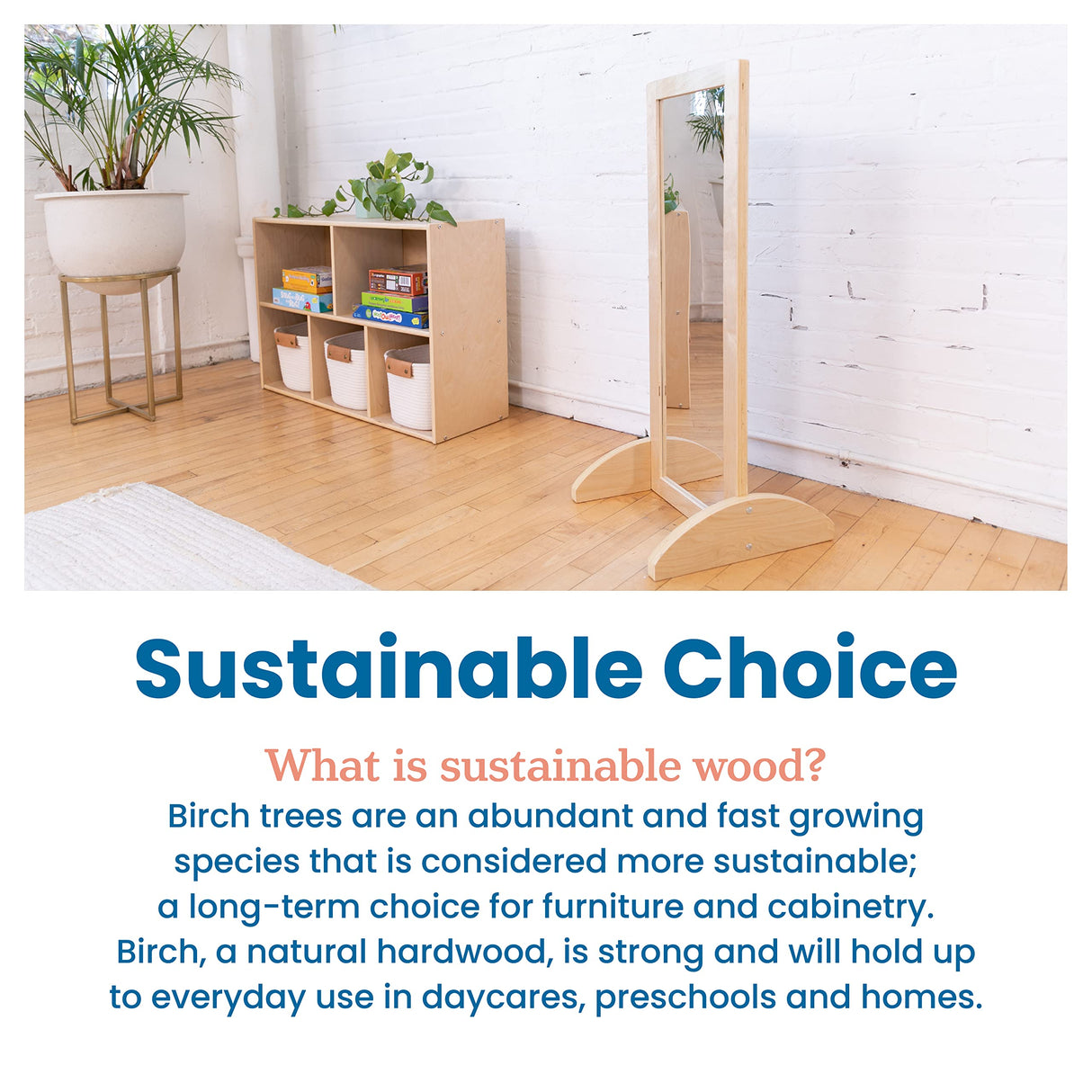 ECR4Kids Toddler Single-Sided Bi-Directional Mirror, Kids Furniture, Natural ECR4Kids