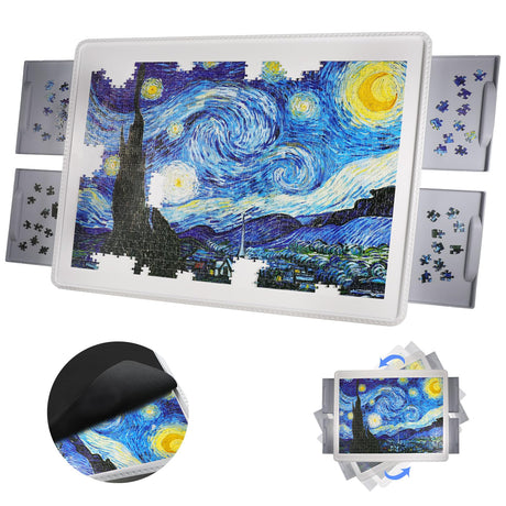 STAOOF Puzzle Board, 1500 Pieces Plastic Rotating Puzzle Table with Drawers and Cover - 35" x 27" Portable Jigsaw Puzzle Board for Adults - Puzzle Tray Accessories - Lazy Susan Spinning Puzzle Boards STAOOF