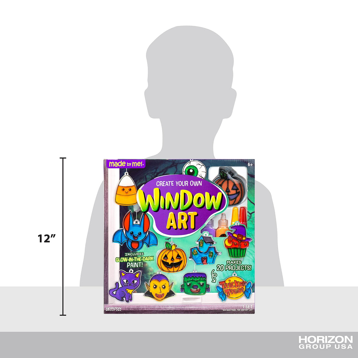 Made By Me Create Your Own Halloween Window Art by Horizon Group USA, Make 20 Projects, Includes Suncatcher Frames & Window Clings, Glow-in-The-Dark Paint, Paint Tubes, Suction Cups & Cording,Multi Made By Me