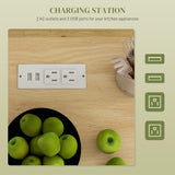 HOMCOM Kitchen Island with Storage, Rolling Kitchen Cart with AC Outlets and USB Ports, Microwave Stand with Towel and Spice Rack, White HOMCOM