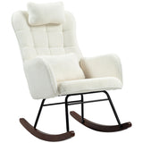 HOMCOM Upholstered Rocking Chair with Headrest and Lumber Pillow, Teddy Fleece Modern Rocker Chair with High Back, Steel Frame and Beech Wood Base for Living Room, Bedroom, Cream White HOMCOM