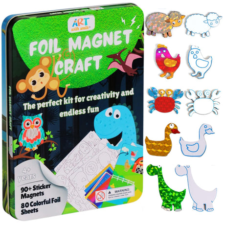 Foil Fun Art Kit for Kids - Reusable Animal Foil Art for Girls & Boys, DIY Mess-Free Girls Craft Kit w/Magnets, Ideal Travel Toy & in Car Activities for Kids Ages 4 5 6 7 8 9 10 11 12 Art with smile