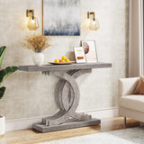 Tribesigns Console Tables Modern Farmhouse 39-inch Entryway Table with Geometric Base, Wooden & Metal Hallway Table/Narrow Sofa/Accent Table for Entrance, Living Room (Grey) Tribesigns