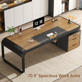 Itaar 70.9" Executive Desk, Large Computer Desk with Drawers and Lateral File Cabinet, Office Desk with Removable Shelves, Business Furniture Desk Workstation for Home Office, Brown2133 Itaar