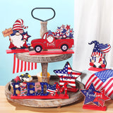 Qunclay 6 Pieces Patriotic Table Decor Memorial Day Table Decorations Wooden Gnome Freedom Truck Star 4th of July Table Signs for Veterans Day Independence Day Table Topper Decor Supplies (With Base) Qunclay