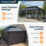 HAPPATIO 12' x 20' Hardtop Gazebo - Galvanized Steel Patio Double Roof Aluminum Gazebo with Curtains and Netting, Metal Permanent Pavilion Outdoor Gazebos for Patios, Gardens, and Lawns (Gray) HAPPATIO