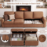 HIFIT 101" W Sectional Sofa with Storage Seats and USB Ports, 6 Seater U Shaped Sectional Couch with Double Chaise, Brown Leather Sofa Couches for Living Room, Small Sofa HIFIT