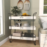 Deco 79 Metal Kitchen Rolling 3 Shelves Storage Cart with Black Accents and Farm House Design, 32" x 12" x 35", White Deco 79
