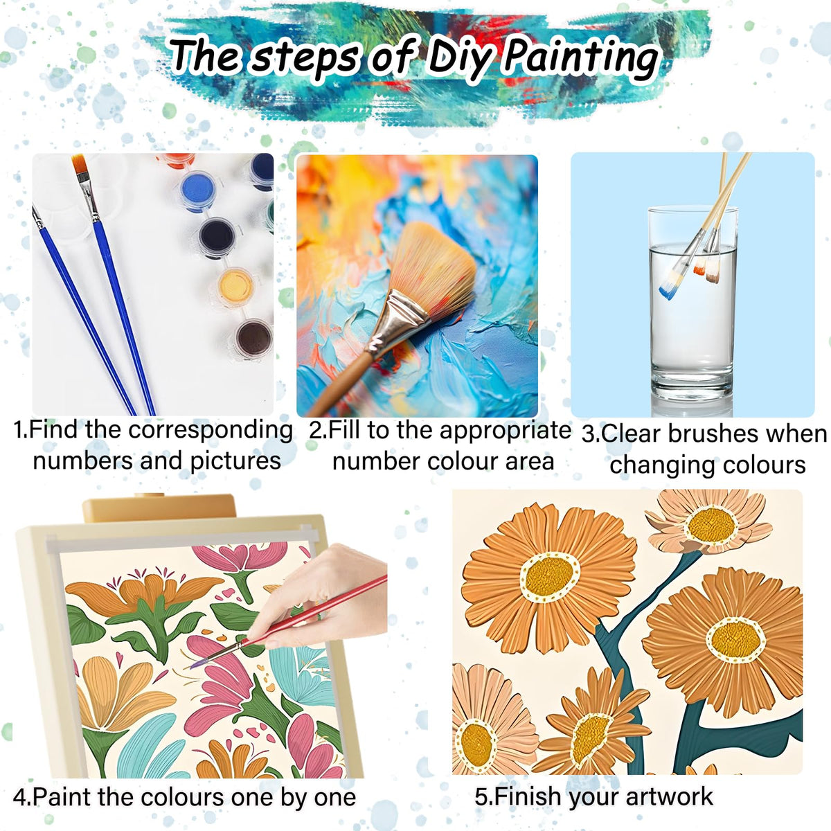 4 Pack Easy Paint by Numbers Kit for Adults Beginner,Small Paint by Number Kits for Flowers ,Number Artist Paint by Number Kit for Adult Painting by Numbers for Adults Canvas 8x12 IN（Without Frame） TONGZONGFU
