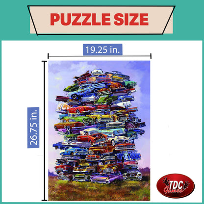 TDC Games Classic Car Puzzle Fabulous 50s Junkpile by Dale Klee, 1000 Piece Jigsaw Puzzle for Kids and Adults, 26.75 x 19.25 inches Educational Puzzles, Difficult and Challenging Classic Car Puzzle