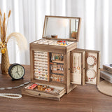 Honiway Jewelry Box for Women, 5 Layer Rustic Wooden Jewelry Organizer with Glass Window, 4 Drawers, Mirror, Large Jewelry Storage Display for Earrings Rings Necklaces Bracelets (Rustic Brown) Honiway