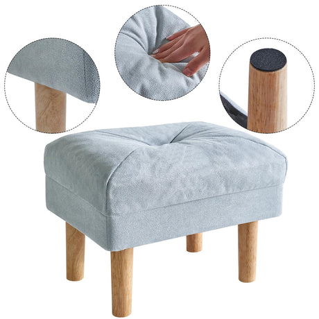 YMYNY 15.75" Small Footstool Ottoman, Footrest with Sponge Padded Seat, Step Stool for Sofa, Bedroom, Living Room, Entryway, Modern Change Shoes Stool, Wood Legs, Light Blue UHBD023BL YMYNY
