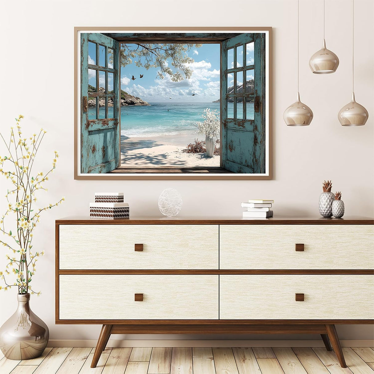 DAZZLEDOTS Diamond Art Kits for Adults, Window Beach Diamond Painting 5D Seaside Diamond Art Kits for Beginners DIY Full Drill Paint by Diamonds Dot Ocean Gem Art for Home Wall Decor 16 x 12 Inch DAZZLEDOTS