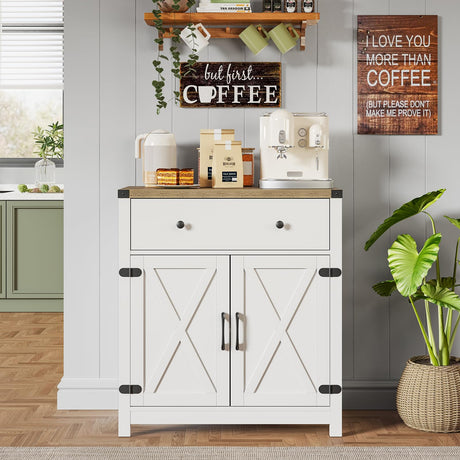 Coffee Bar Cabinet, Kitchen Storage Cabinet,Sideboard Buffet Cabinet with Storage,15.55" D x 31.5" W x 34.65" H Bar Door Kitchen Cabinet, Farmhouse Cabinet with Drawer and Adjustable Shlef, White Mufico