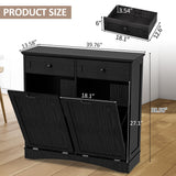 OUTGUAVA Double Tilt Out Trash Cabinet Kitchen Trash Bin Cabinet Recycling Trash Cabinet with Hideaway Drawers, 2x13 Gallons Pet Proof Trash Can Cabinet for Kitchen Living Room, Dark Black OUTGUAVA