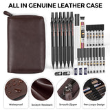 Nicpro 30PCS Black Metal Mechanical Pencil Set in Leather Case, Art Drafting Pencil 0.5, 0.7, 0.9 mm, 2mm Lead Pencil Holders for Sketching Drawing With 16 Tube (6B 4B 2B HB 2H 4H Colors)Lead Refills Nicpro