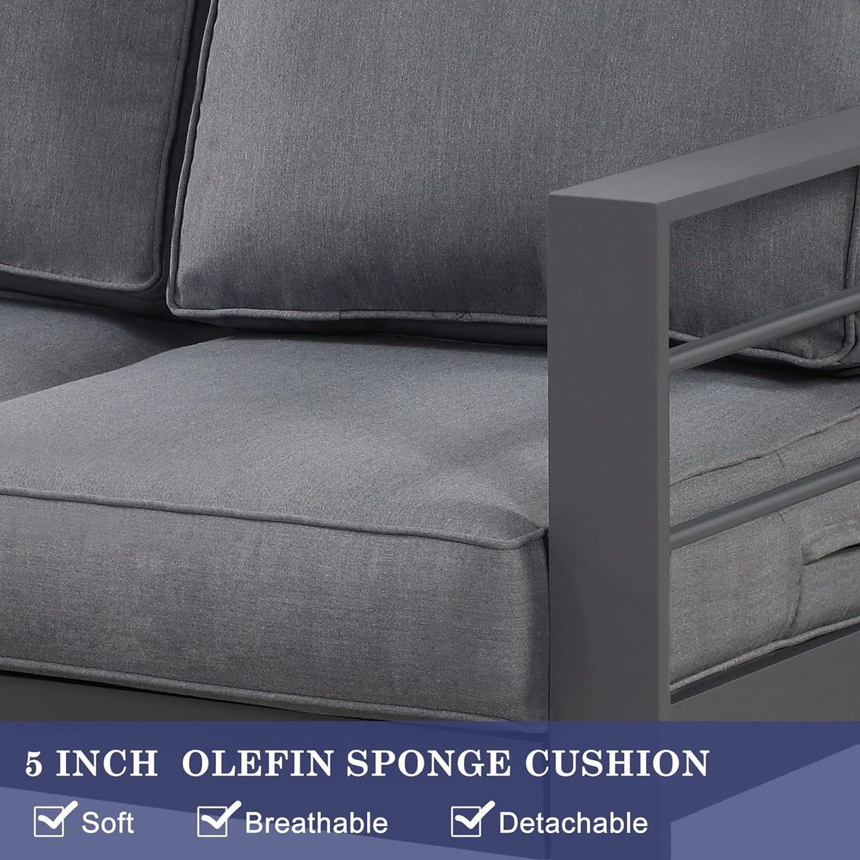 Wisteria Lane Outdoor Patio Furniture Set, 4 Pieces Aluminum Sectional Sofa, Metal Patio Conversation Set with Loveseat, 5 Inch Grey Cushion and Coffee Table (Dark Grey & Grey) Wisteria Lane