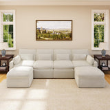 ISHUHL Cloud Modular Sectional Sofa, 124" Oversized Sectional Couches for Living Room, Convertible Deep Seat Sofa Set, Corduroy U Shaped Couch with 2 Ottoman (Beige) ISHUHL