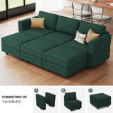 Belffin Modular Sectional Sofa with Storage Ottoman Seats, Corduroy Convertible Modular Sofa Bed Sectional Couch for Living Room, Green Belffin