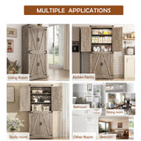 71" Tall Kitchen Pantry,Farmhouse Storage Cabinet with Adjustable Shelves,Load-Bearing Steel Pipe,Farmhouse Pantry Cabinet with 4 Barn Doors,for Kitchen,Dining Room,Living Room(Light Rustic Oak) Hlivelood