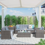 Super Patio 8 Pieces Conversation Sets, All-Weather Outdoor Patio Furniture Sets, U-Shaped PE Wicker Rattan Patio Sectional Sofa, with Cushions, Storage Box, Coffee Table, 3 Pillows, Gray Super Patio