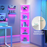 YITAHOME 70.8" Corner Shelf with LED Light, 5 Tier Modern Corner Bookshelf, Display Corner‘s Bookcase and Bookshelves,Wooden Open Storage Book Shelves for Bedroom, Living Room, Home Office, White YITAHOME