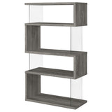 Coaster Home Furnishings Emelle 4-Shelf Bookcase with Glass Panels Grey Driftwood Coaster Home Furnishings