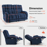 MCombo 64.6" Oversize Power Reclining Loveseat Sofa with Adjustable Headrest, Heat and Vibration Massage, Electric Loveseat Recliner with USB Charge Ports for Living Room 6855 (Navy Blue) MCombo