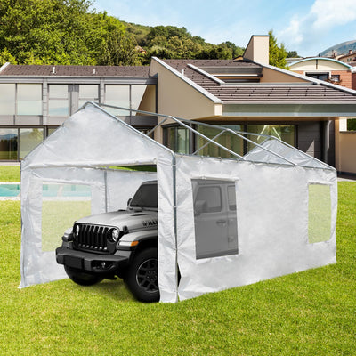 MELLCOM 10 x 20ft Carport Replacement Canopy Cover Side Wall with Window,Garage Tent Shelter Waterproof & UV Protected,White (Top and Frame Not Included)