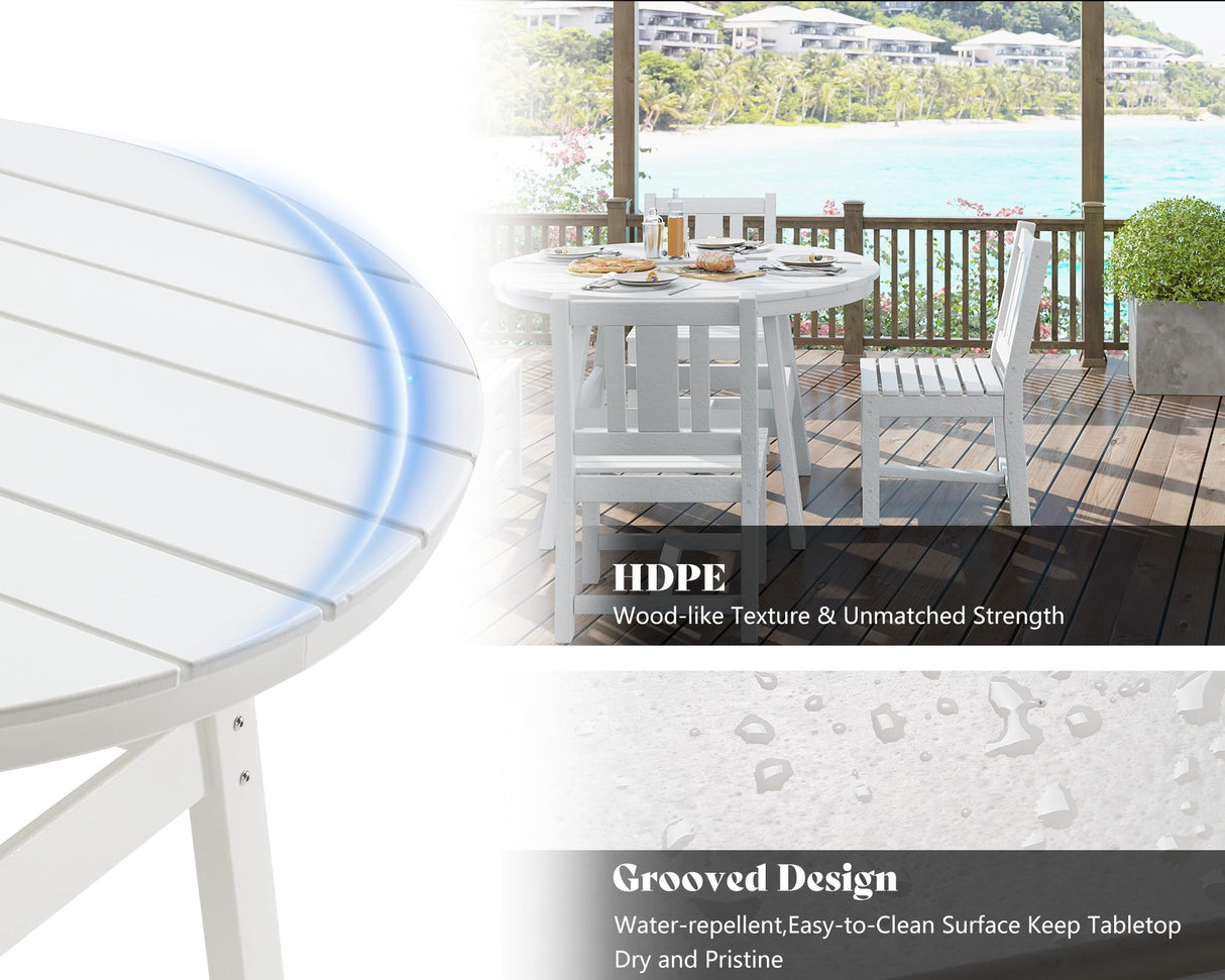 AMERLIFE 5 Piece HDPE Outdoor Dining Table & Chairs Set, All-Weather Patio Furniture with Umbrella Hole for Garden, Backyard, Seaside, White AMERLIFE