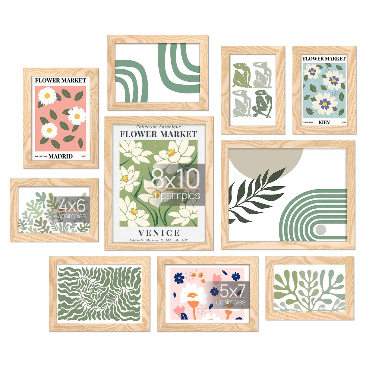 upsimples 10 Pack Picture Frames Collage Wall Decor for Mounting or Tabletop Display, Photo Gallery Frame Set for Family, Multi Sizes Including 8x10, 5x7, 4x6, Natural upsimples