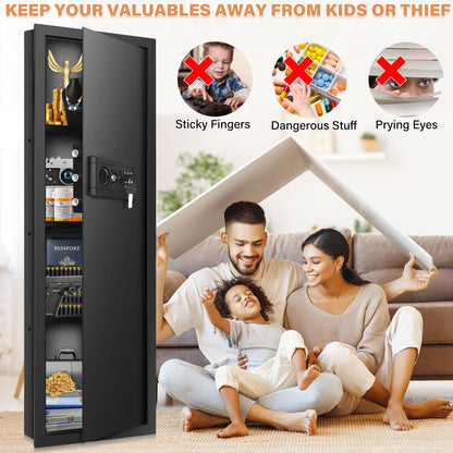 43.3-inch Tall Fireproof Wall Safes Between the Studs, Large Home Wall Safe with Combination Lock and Removable Shelf, Security Wall Safes for Home Firearm Money Valuables