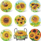 UPINS 8Pcs Sunflower Diamond Art Painting Coasters for Drinks DIY Coaster Diamond Art Kits for Adults Diamond Art Craft Supplies (Sunflower) UPINS