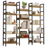 IRONCK Bookcases and Bookshelves Triple Wide 5 Tiers Industrial Bookshelf with Baffles Large Etagere Bookshelf with Metal Frame for Living Room Home Office IRONCK