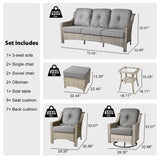 ovios 8 Piece Outdoor Patio Furniture with Cozy Comfortable Swivel Chair,Rattan Wicker Coversation Couch Set with 3 Seater Sofa,Sectional Set for Outside Patio Balcony Backyard Pool,Dark Grey ovios